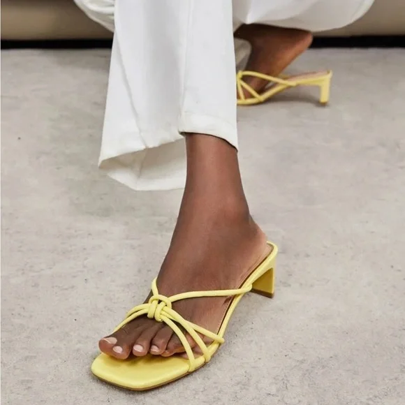 Yellow strappy heeled mule sandals - Picture 3 of 5